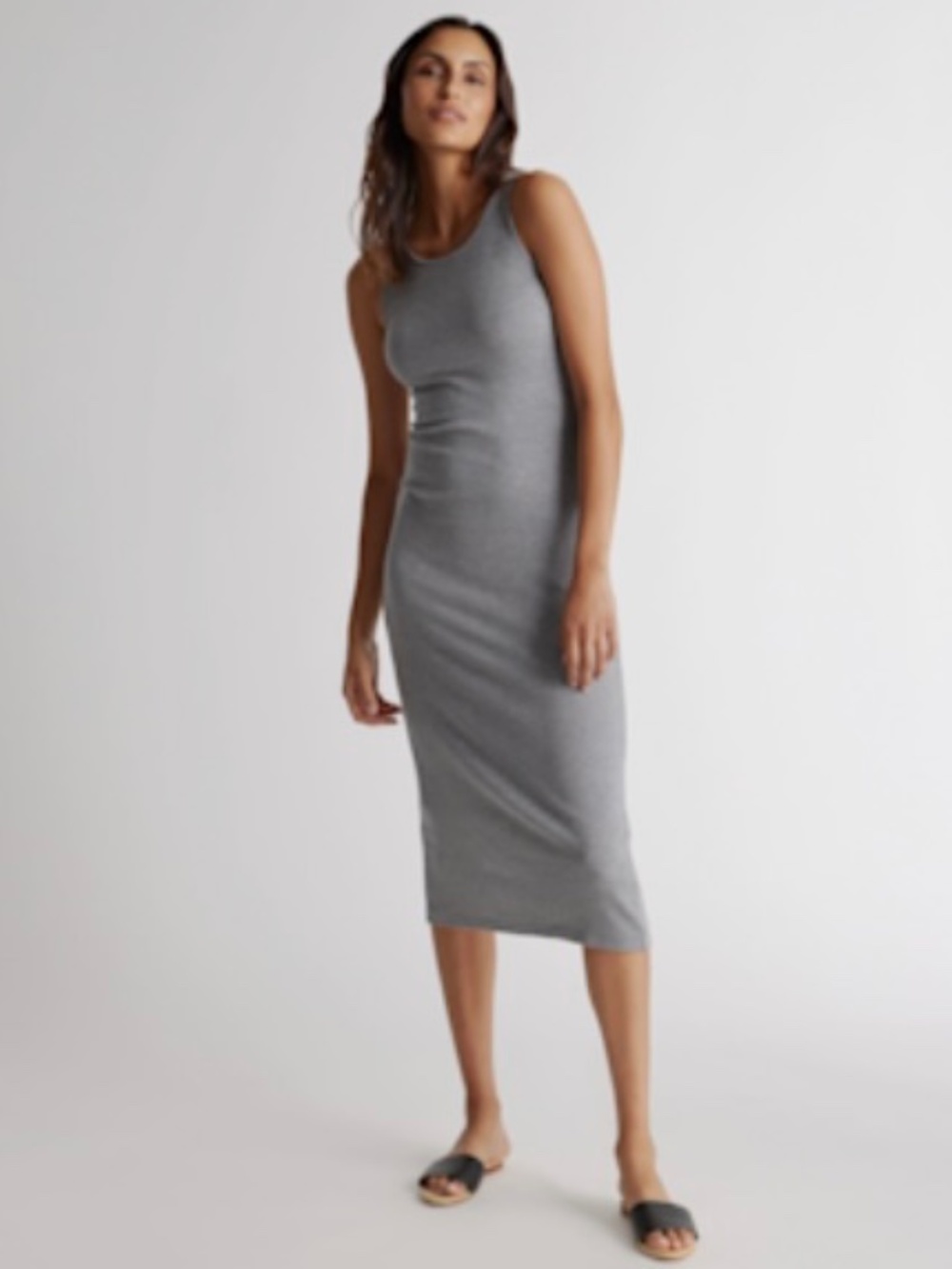 Quince Tencel Rib Knit Sleeveless Dress - Grey - Medium